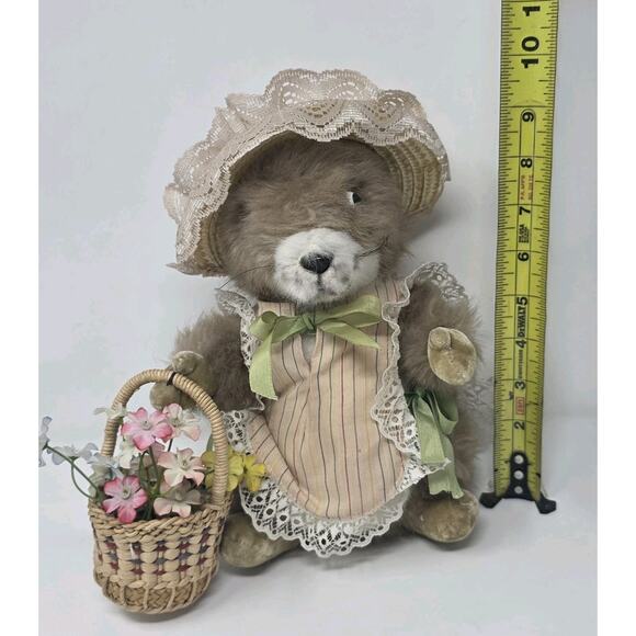 Merrythought Mrs Bumplin Mouse Ironbridge Shrops England Hat Flower Basket 1985 - Picture 13 of 15